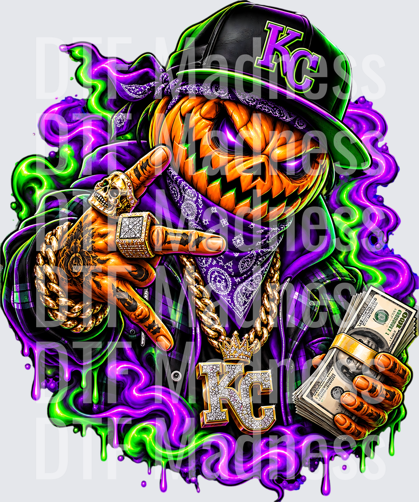 Neon Pumpkin Gangster with KC Bling