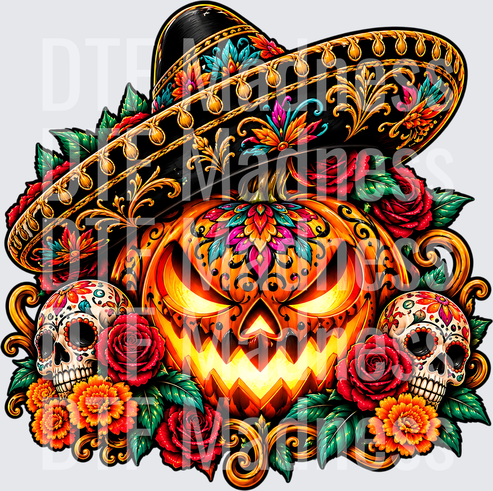 Fiery Sugar Skull Pumpkin Sombrero