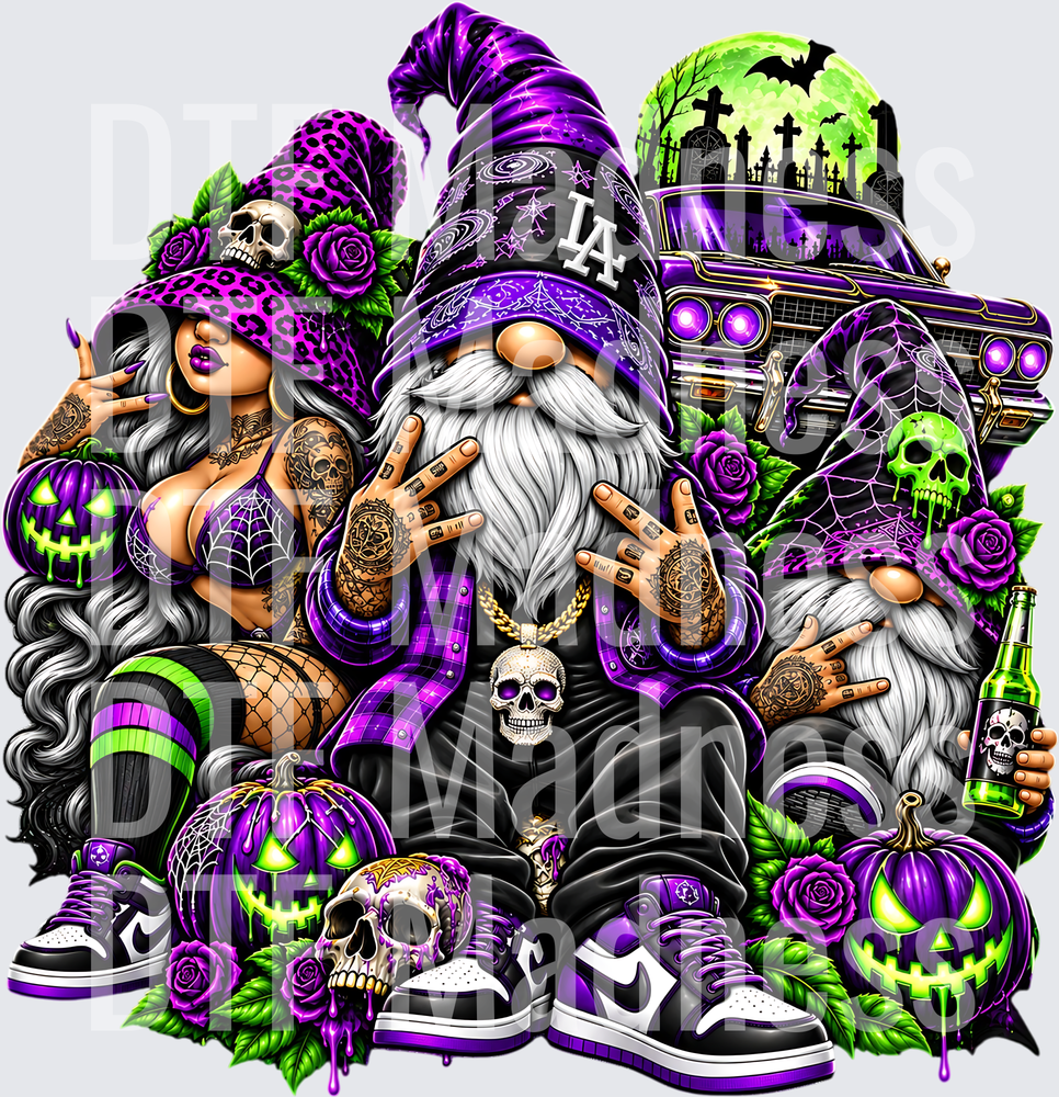 Neon Halloween Gnome Gang and Witch