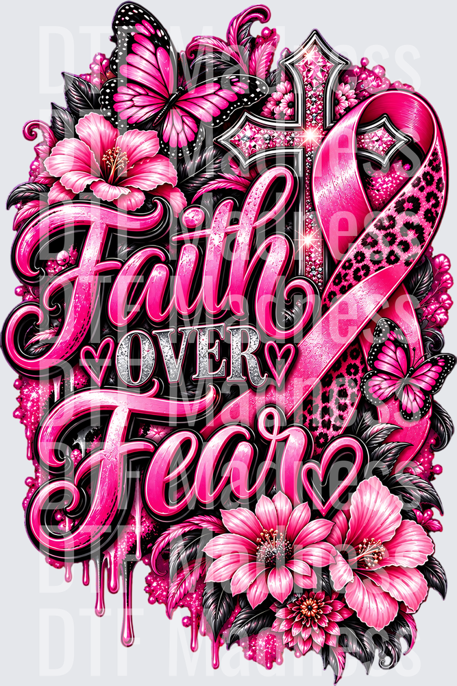 Faith Over Fear Pink Ribbon Floral Design