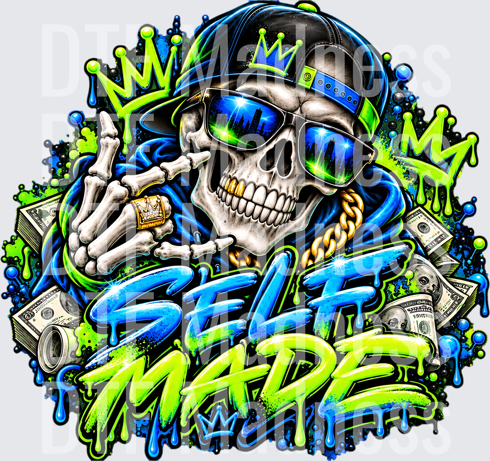 Self-Made Neon Skull Graffiti Sticker