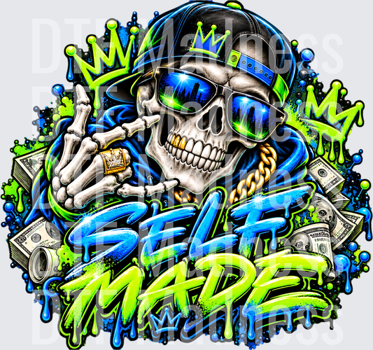 Self-Made Neon Skull Graffiti Sticker